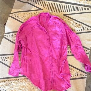 Aerie cover up Vibrant Pink Button-Up Shirt